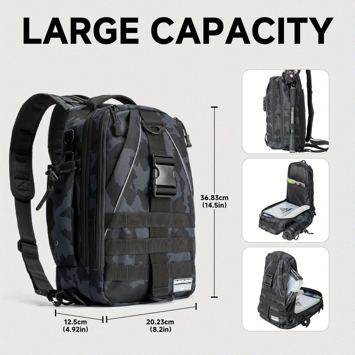 Sac à dos de pêche avec porte-canne – Sac bandoulière imperméable pour randonnée, pêche à la mouche, rangement de boîte à pêche, cadeau pour papa pêcheur