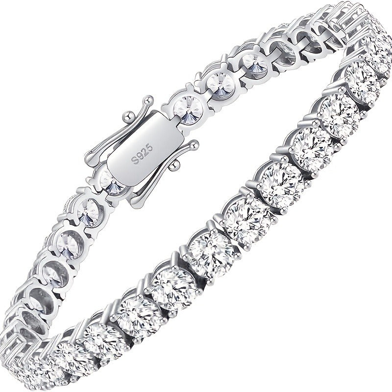 Bracelet de tennis en argent 925 plaqué avec diamants de laboratoire taille ronde, bijou élégant cadeau pour femmes et hommes, tailles de 6,5 à 8,5 pouces, bracelet style diamant blanc