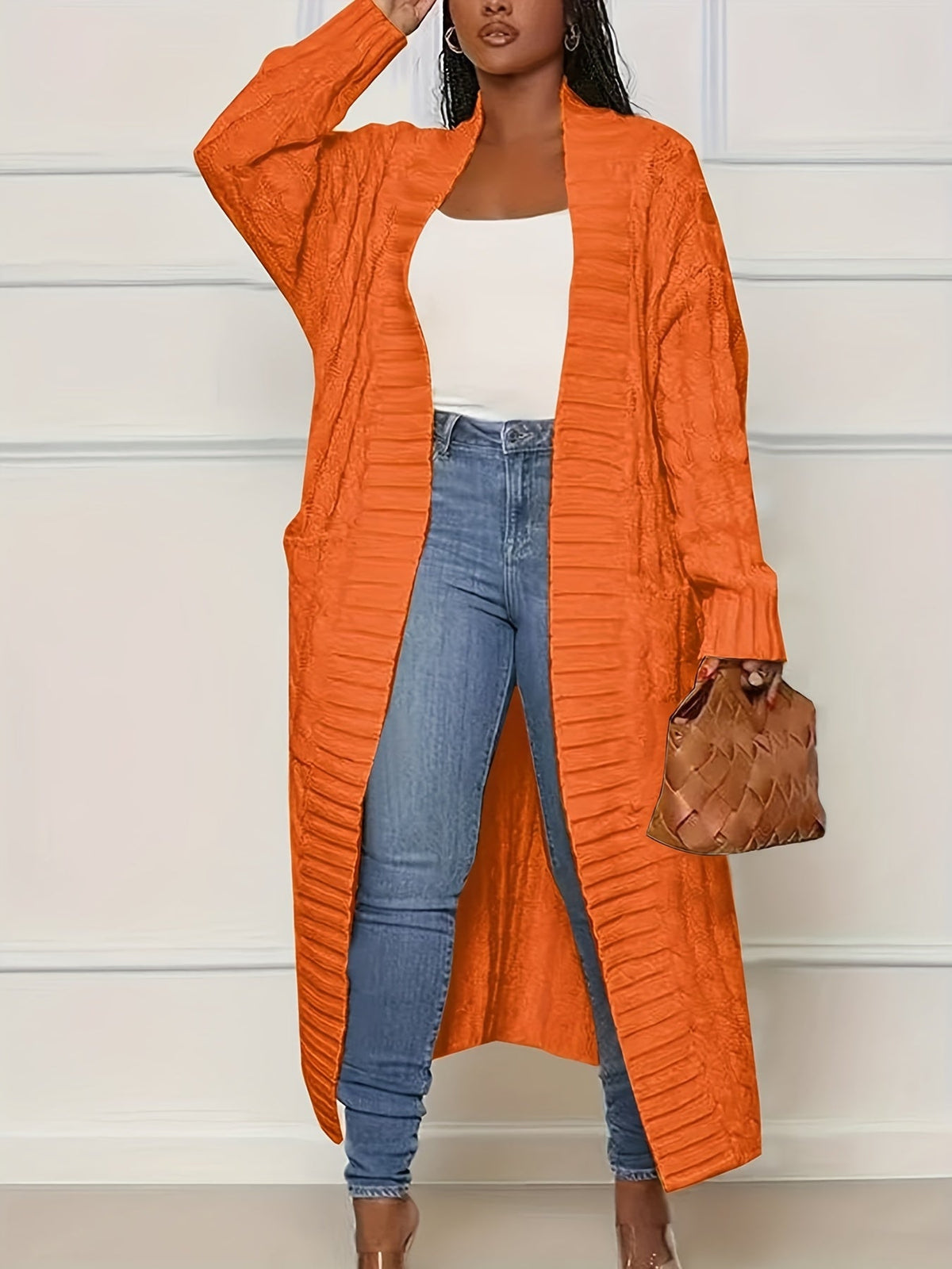 Gilet long en maille pour femme, ouvert sur le devant, cardigan mi-long, veste légère et décontractée, plusieurs couleurs, S-XXL, automne-hiver