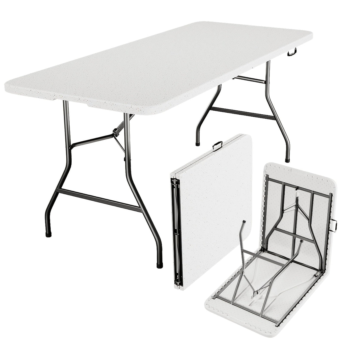 Table pliante de 1,2 m ou 1,8 m, table de camping extérieure robuste et portable avec pieds verrouillables, table pliable en plastique légère pour pique-nique, fête, camping-car, repas, événements – Blanc