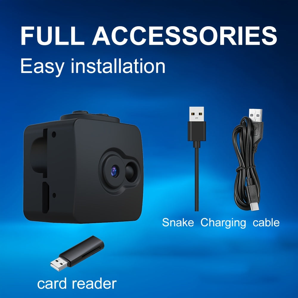 Mini caméra de sécurité espion sans WiFi – Prise en charge carte SD 32 Go, enregistrement en boucle, batterie rechargeable, Plug & Play – Sécurité domestique, babyphone, caméra pour animaux, surveillance de bureau
