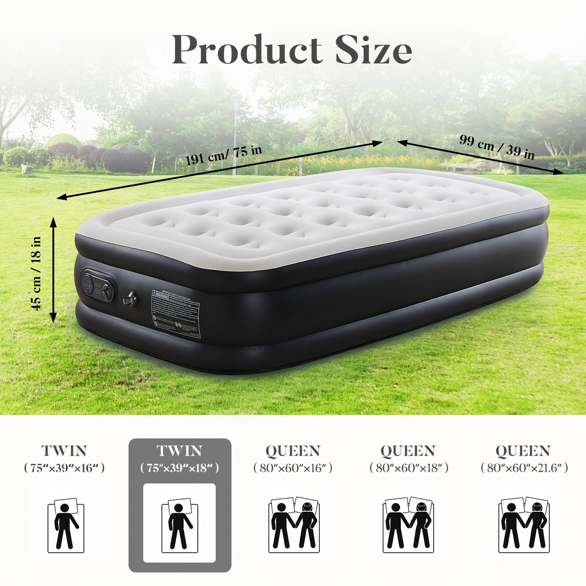 Matelas gonflable avec pompe intégrée – Lit d'appoint double hauteur de 40/46/53 cm d'épaisseur, capacité de 300 kg, base antidérapante – pour la maison, chambre d'amis, camping et usage extérieur