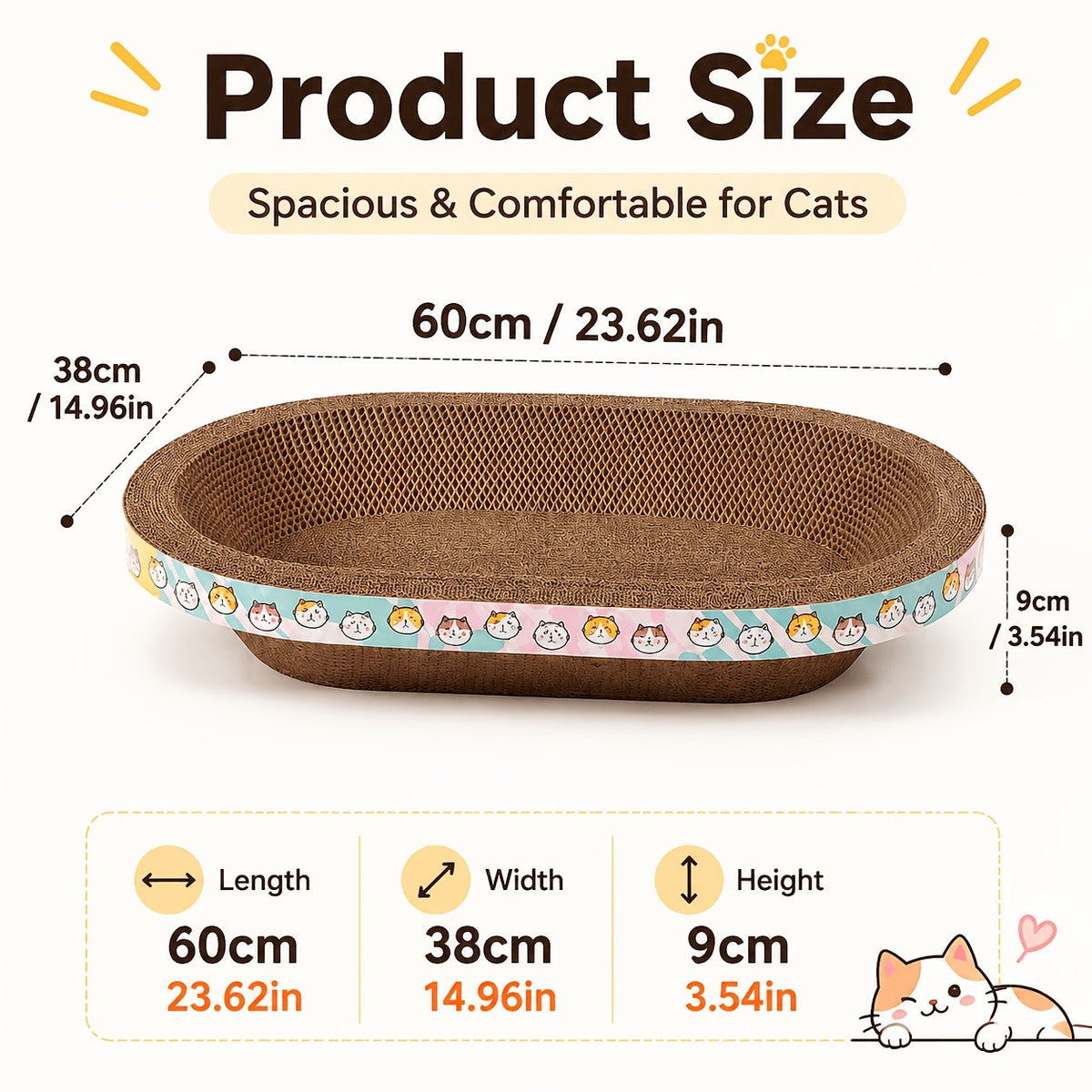 Grand griffoir ovale pour chat avec espace de repos spacieux - Tapis durable pour griffer, faire la sieste et jouer, adapté aux chats de toutes tailles et aux foyers multi-chats, satisfait l'instinct naturel de griffade, usage quotidien, rose