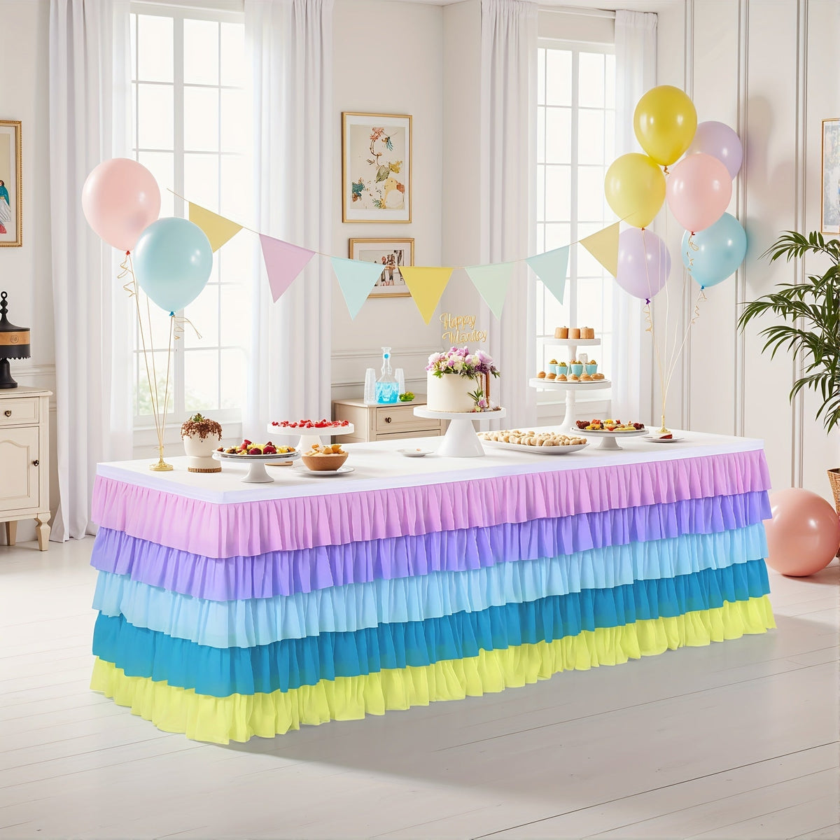 6ft Tulle Tutu Table Skirt β Chiffon Ruffle Table Skirting for Birthday Party, Wedding, Bridal Shower, Girls Party & Holiday Decor β Easy Hook & Loop Install, 12 Colors (72"L x 30"H)