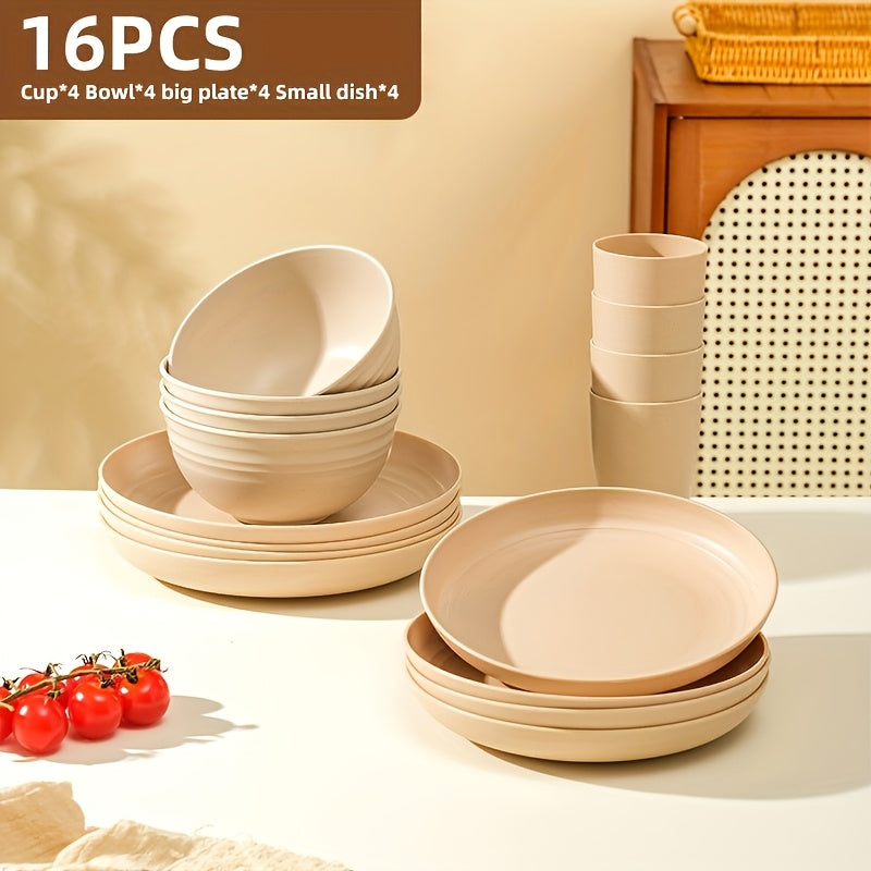 Black Wheat Straw Tableware Set β 16/32 Piece Unbreakable Eco-Friendly Plates Dessert Plates Bowls & Cups for 4-8 People, Outdoor Camping Party Wedding Halloween Kitchen Accessories