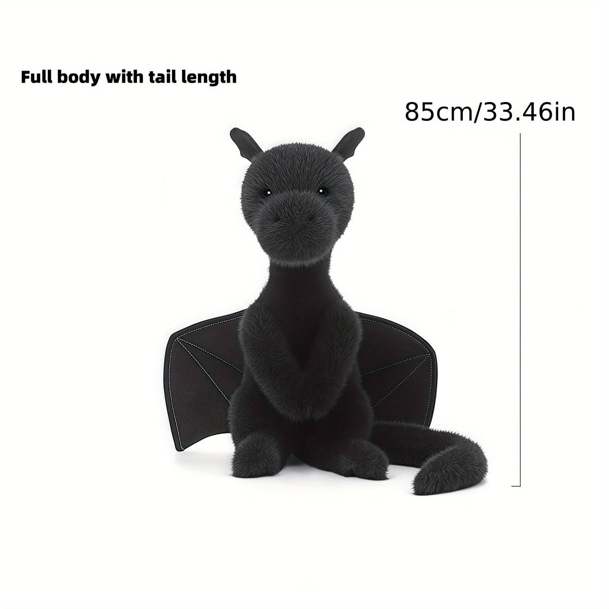 Peluche dragon géant de 85 cm, poupée en peluche super douce et câline, jouet dragon idéal pour cadeau d'anniversaire ou de vacances pour enfants et adultes, noir et blanc