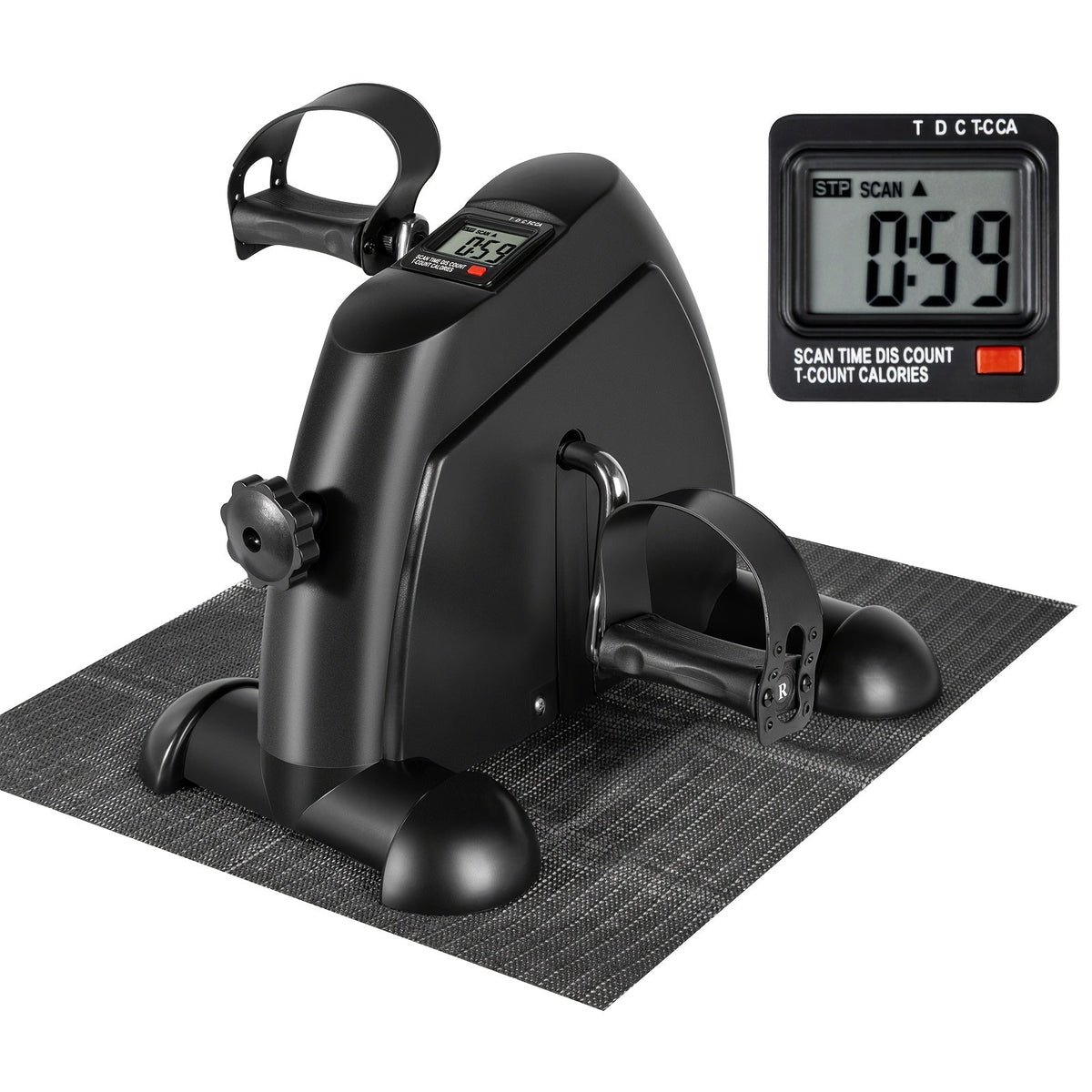 Pédalier d'appartement sous bureau avec écran LCD – Mini vélo pour exercices des bras et des jambes, appareil de sport à faible impact avec résistance réglable pour bureau à domicile, noir