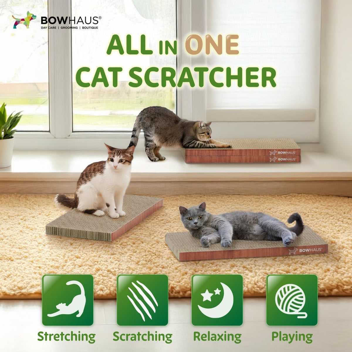 CAPHAUS Griffoir et transat réversible pour chat – Grand tapis à griffer en carton haute densité à 5 couches, 43 x 21,6 cm, protège les meubles, convient aux foyers avec plusieurs chats et aux races de grande taille