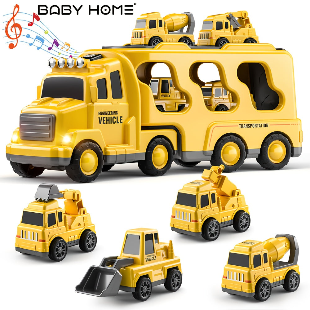 Camion de transport de véhicules de construction pour garçons de 3, 4, 5, 6, 7 ans - Ensemble de jeu porte-voitures avec mini camions, jouets de construction STEM pour enfants, cadeau de Noël ou d'anniversaire pour garçons et filles