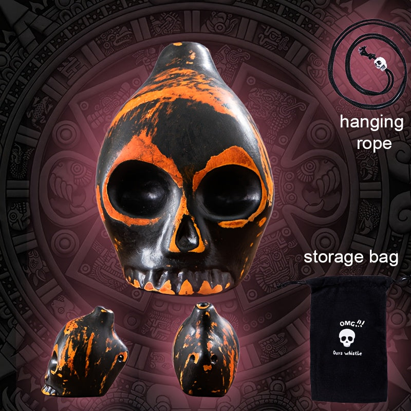 Sifflet de la mort aztèque, réplique d'instrument de musique en forme de crâne, fabriqué à la main en céramique – Cadeau unique pour les passionnés d'histoire, les collectionneurs et décoration d'Halloween, aucune pile nécessaire