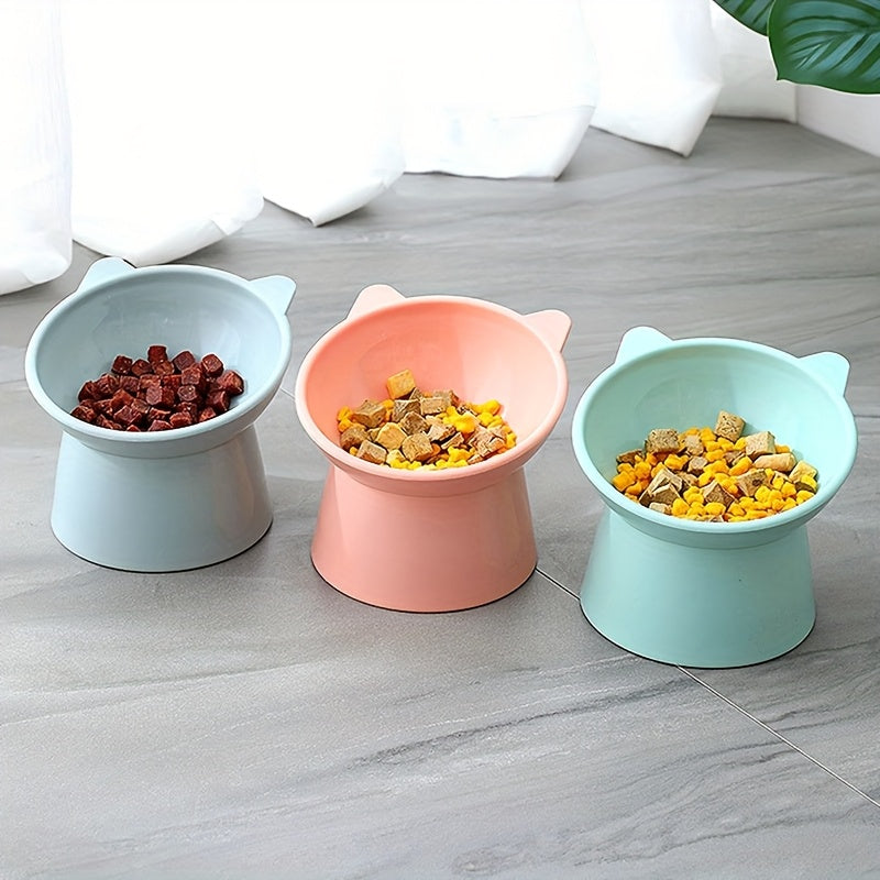 Ensemble de 3 gamelles surélevées pour chat en forme d'oreilles de chat, support antidérapant, design ergonomique pour le cou, écuelle pour animaux tricolore (rose, vert, bleu), idéal pour foyer à plusieurs chats