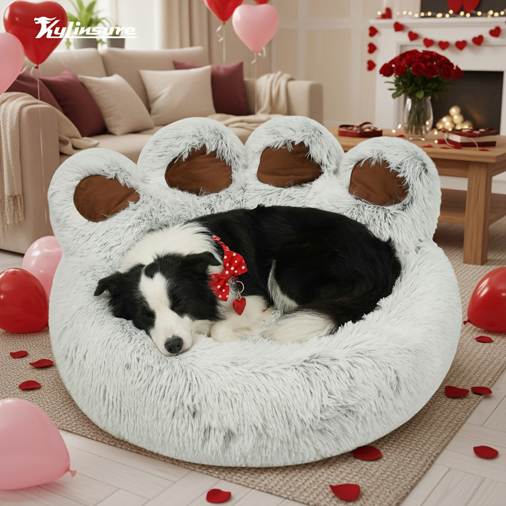Lit pour chien et chat en forme de patte d'ours – Coussin rond apaisant, chaud et doux en peluche pour animal de compagnie avec foulard bonus, S M L XL 2XL Café Rose Gris Marron pour chiens et chats de petite, moyenne et grande taille