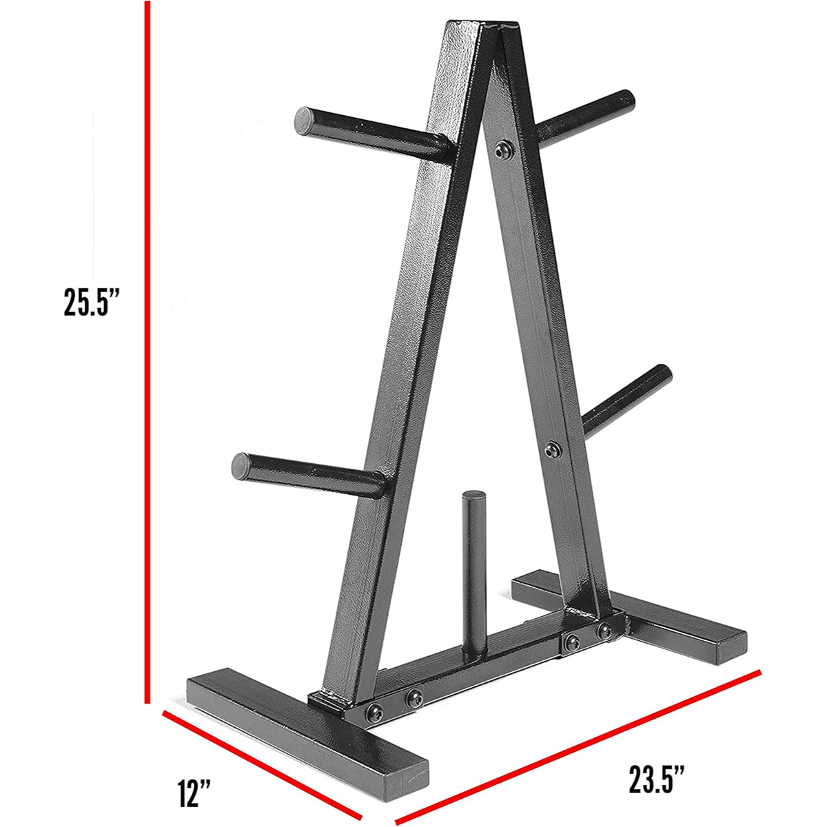Support de disques de musculation pour barres de 25 mm – Rangement en A à 5 tiges en acier, capacité de 136 kg, organisateur compact pour salle de sport à domicile, finition époxy noire, 60x30x65 cm