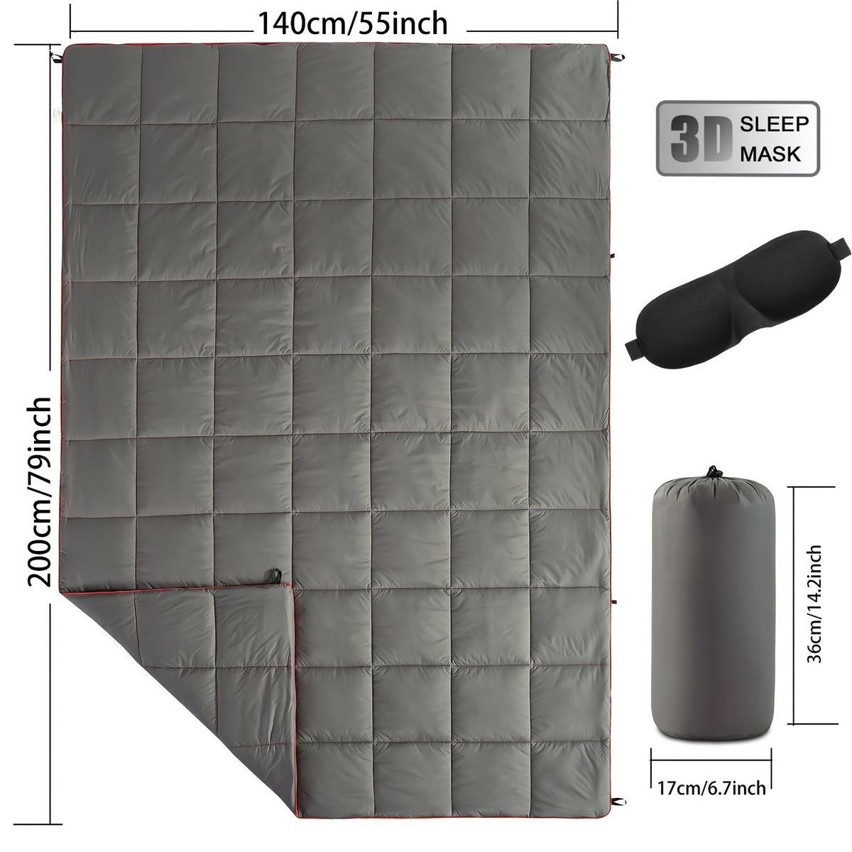 Couverture de camping matelassée pour extérieur 140x200 cm, légère, alternative au duvet, ultra chaude, couette de hamac – Couverture de camping imprimée pour les voyages, pique-niques, fêtes sur la plage et temps froid | 140x200 cm
