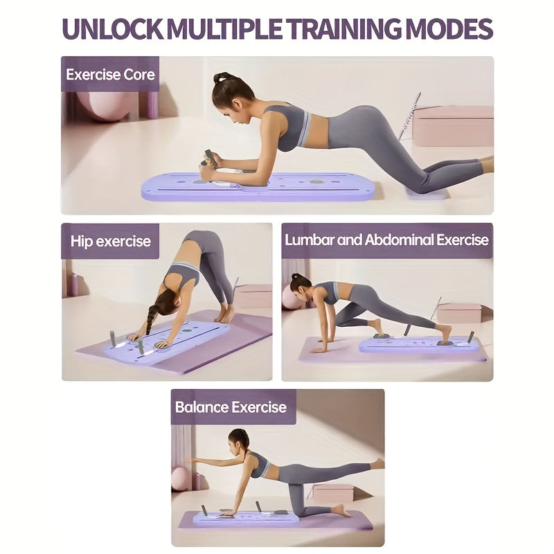 Planche de Pilates pliable 8-en-1 avec bandes de résistance – Appareil d'entraînement abdominal multifonction, matériau PP anti-déformation, design plat stable, rangement compact, équipement de gym à domicile pour hommes et femmes
