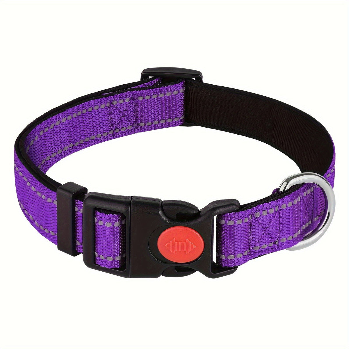 Collier pour chien réfléchissant avec boucle de sécurité verrouillable - Collier pour animal en nylon respirant, rembourré en néoprène doux et réglable pour chiens de petite, moyenne et grande taille, collier de sécurité haute visibilité nocturne