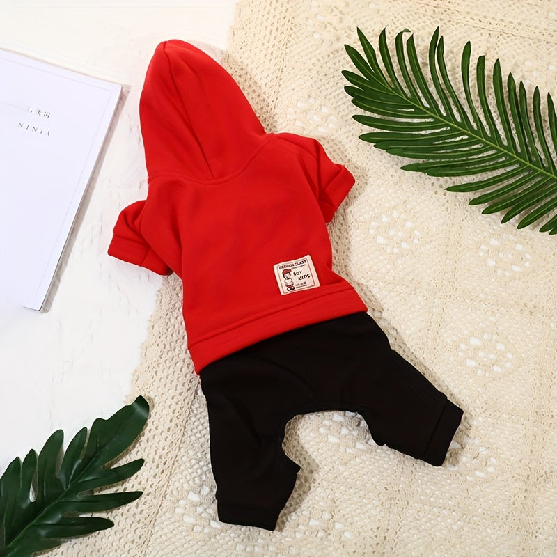 Color Block Small Dog Hoodie – 4-Legged Sweatshirt Machine Washable Polyester Winter Pullover for Small Dogs, XS to XXL, Casual Cozy Pet Sweatshirt in Pink Red Ginger for Cold Weather Outings