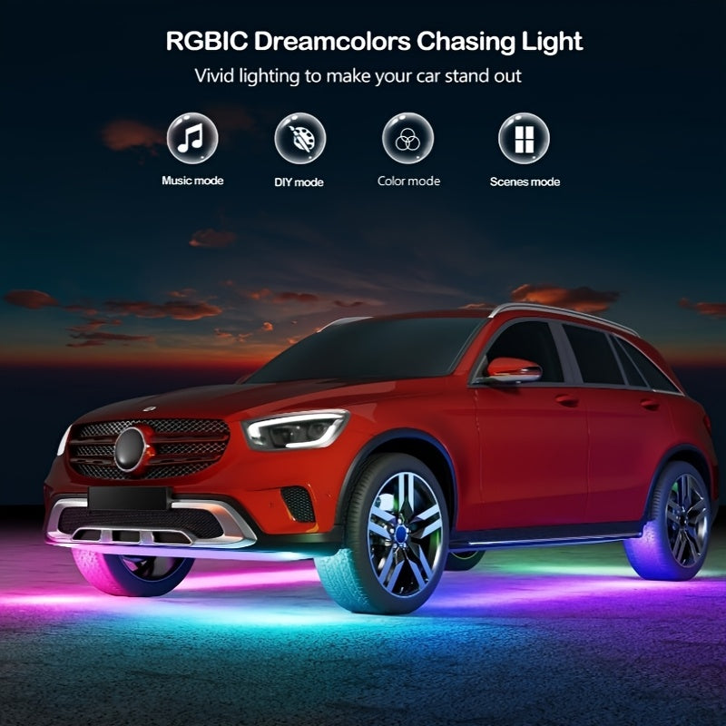 Kit d'éclairage d'ambiance LED pour voiture – Contrôle via application et sans fil, modes multi-scènes, 2 bandes (60 cm x 90 cm), compatible avec voitures, camions et SUV, éclairage décoratif intérieur et extérieur