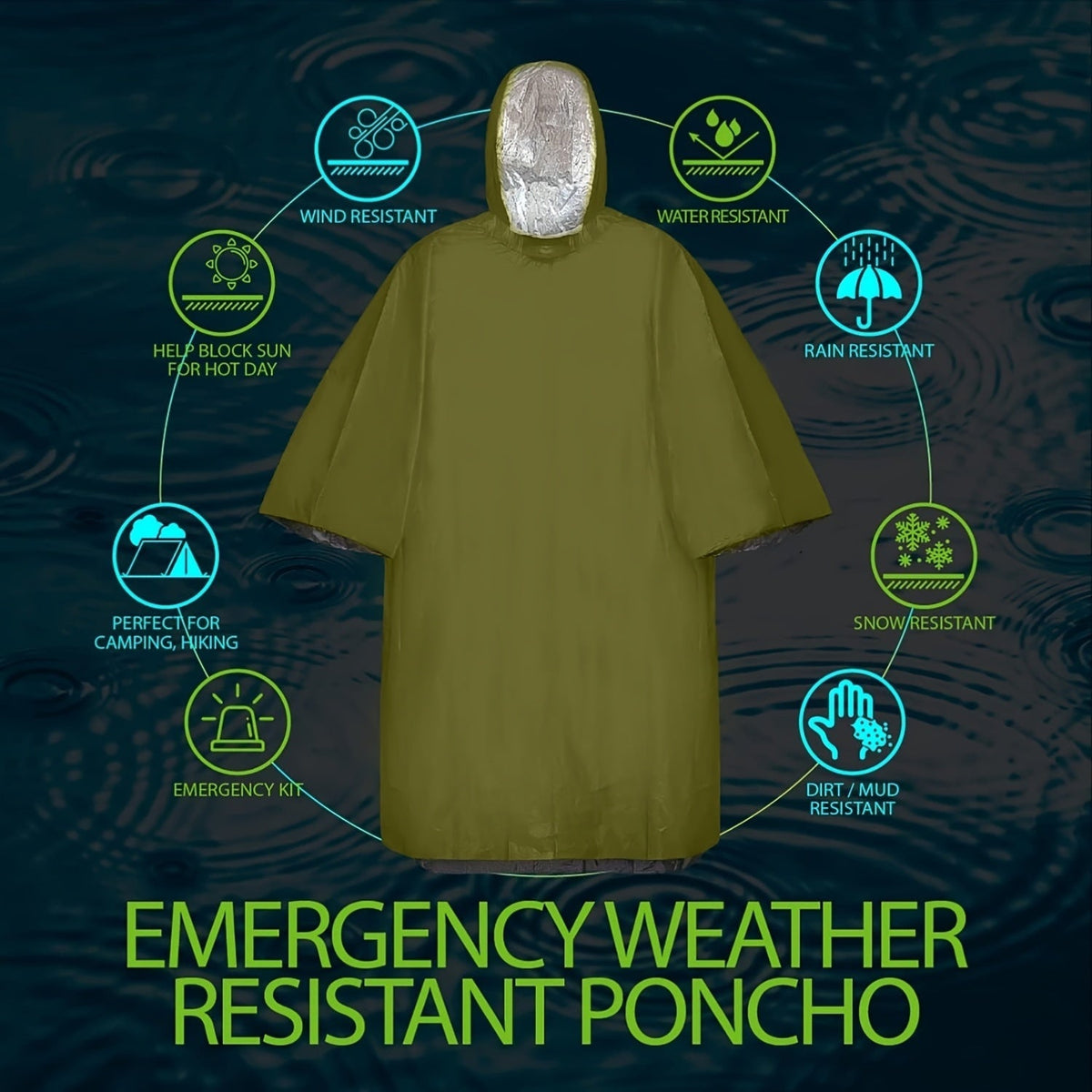 Poncho de pluie d'urgence réutilisable, lot de 4 et 14 – Conserve 90 % de la chaleur corporelle, imperméable et résistant aux intempéries, pour hommes, femmes et adultes, équipement de camping, de randonnée et de survie