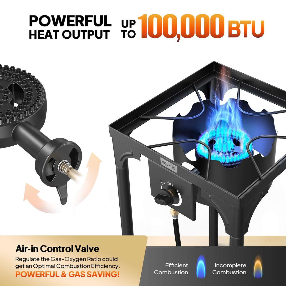 Réchaud à propane haute pression 100 000 - 225 000 BTU - Réchaud de camping extérieur robuste en fonte avec pieds détachables, régulateur certifié CSA, 1 ou 3 brûleurs pour le camping, les fêtes d'avant-match et le brassage