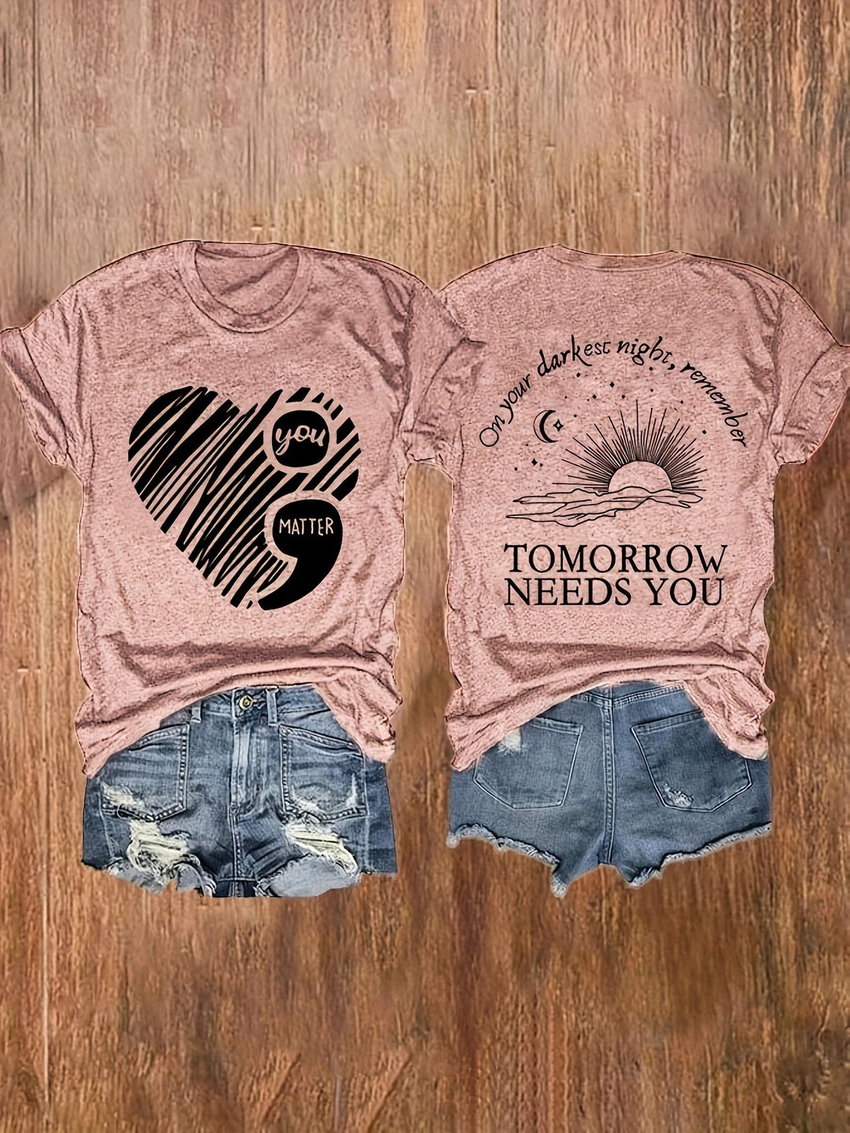 T-shirt pour femme à imprimé « You Matter » à l'avant et à l'arrière, col rond, haut décontracté à manches courtes S M L XL XXL Rose Blanc Noir Rouge Bleu Gris