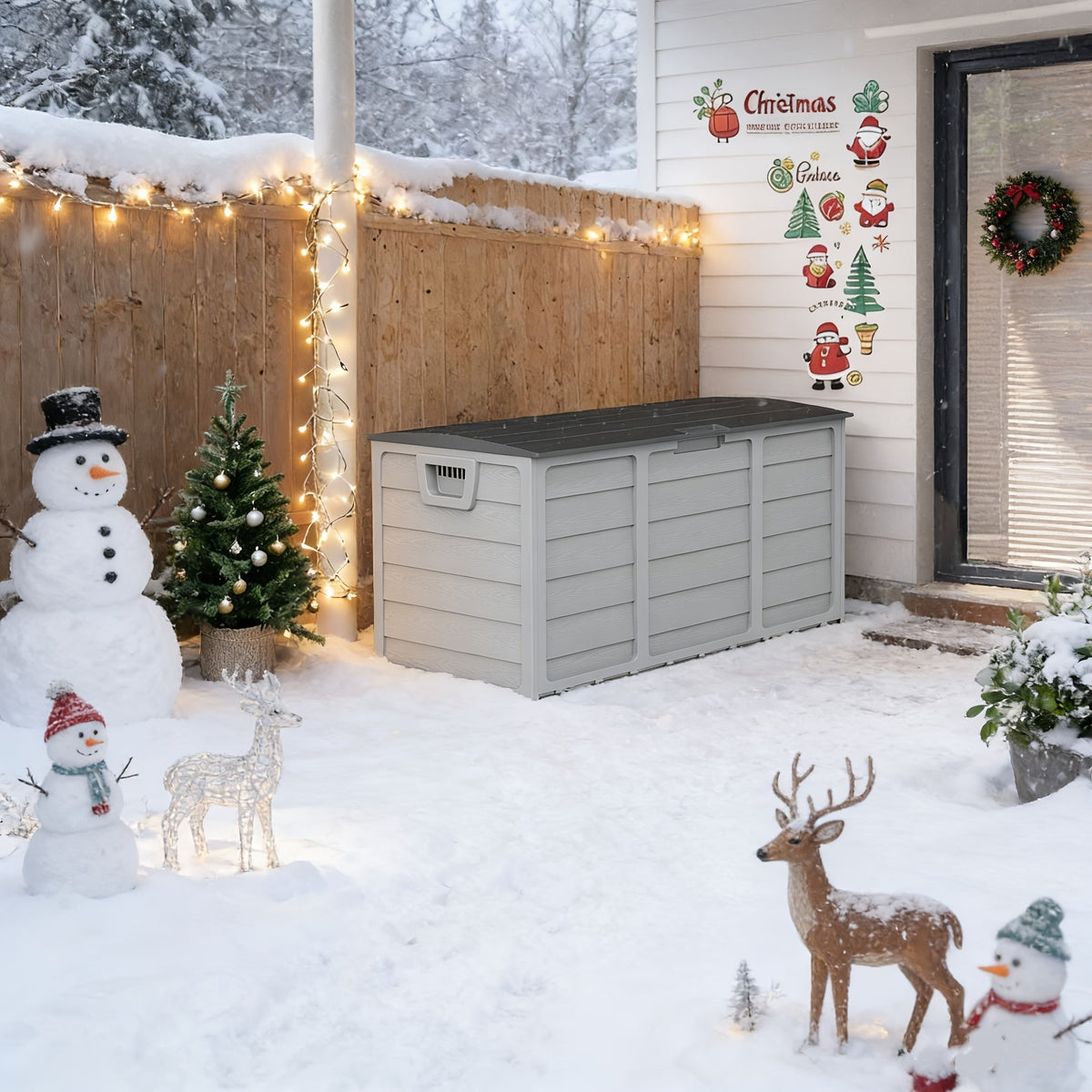 Coffre de rangement extérieur en résine de 284 litres avec poignées pour accessoires de piscine, outils de jardin et équipement de camping