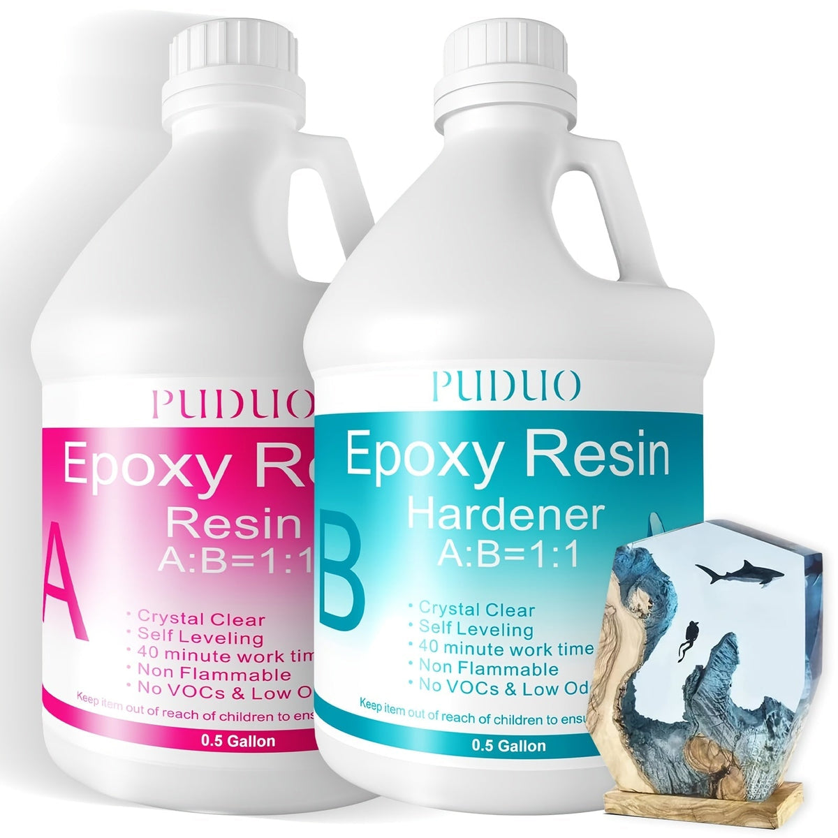 Kit de résine époxy ultra transparente en 2 parties, sans bulles, résistante au jaunissement, autonivelante pour comptoirs, tables rivière, moulage, revêtement, travaux manuels - 32oz 72oz durcissement rapide 1 gallon avec pompe