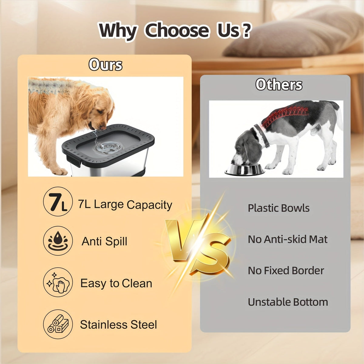 Gamelle pour chien en acier inoxydable de 7 L, anti-éclaboussures et anti-déversement, distributeur d'eau lente pour buveurs désordonnés, bol pour animal de compagnie robuste pour intérieur et extérieur – Grande capacité