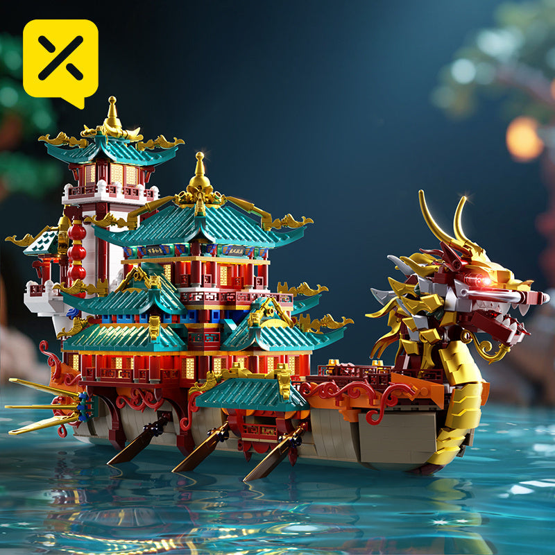 Ensemble de construction du Festival des bateaux-dragons de 2453 pièces - Modèle de briques ABS à grande échelle, niveau d'assemblage intermédiaire | Pièce d'exposition culturelle unique et cadeau pour Noël, Thanksgiving, Halloween et le Nouvel An
