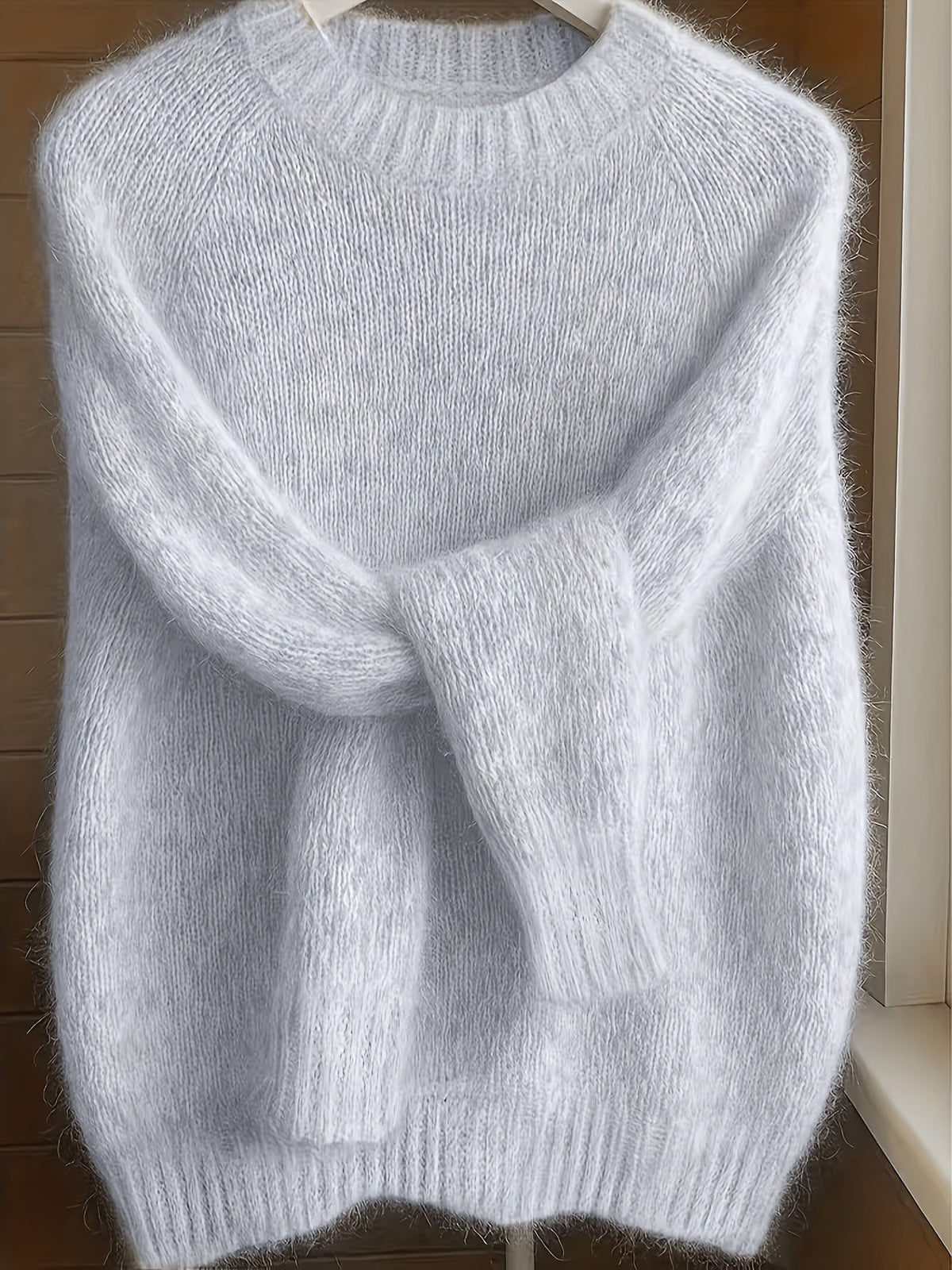 Pull à col rond style français pour femme | Pull en maille 100 % polyester doux et confortable, haut élégant à manches longues et coupe droite pour le printemps et l'automne