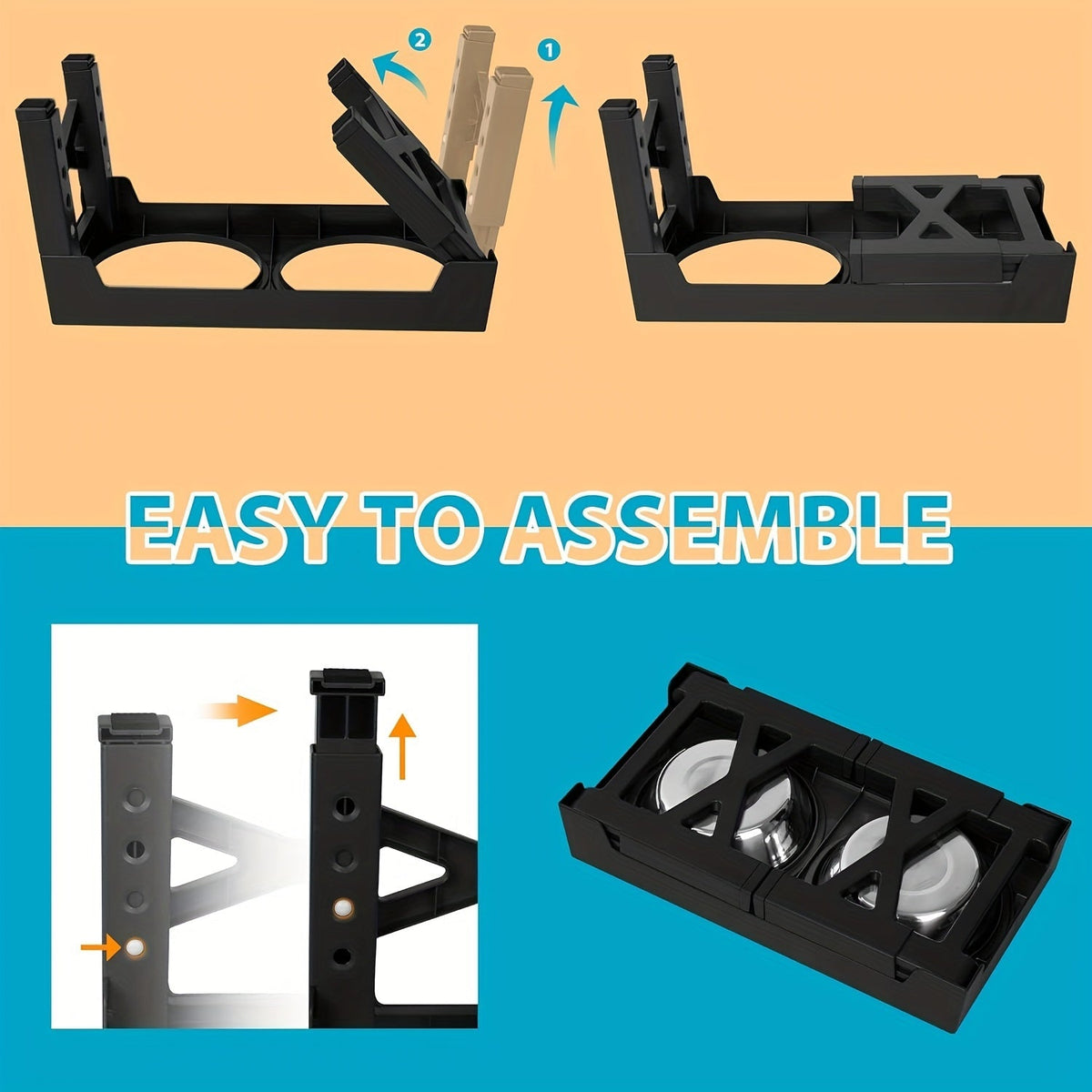 Support de gamelle réglable en hauteur avec gamelle anti-glouton et bol en acier inoxydable – Station de nourriture pliable à 5 niveaux pour chiens et chats de taille moyenne à grande, noir et rose