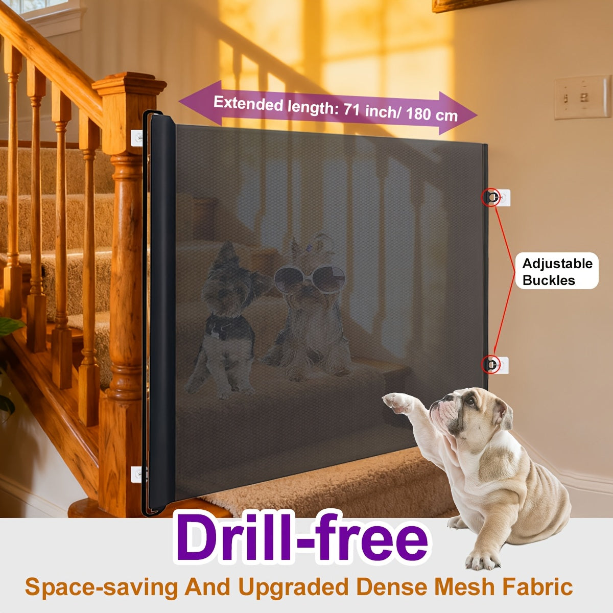 Barrière de sécurité extensible pour animaux - Installation facile sans perçage pour chiens et chats, design modulable adapté aux escaliers, portes et pièces, barrière intérieure pour la maison, noir
