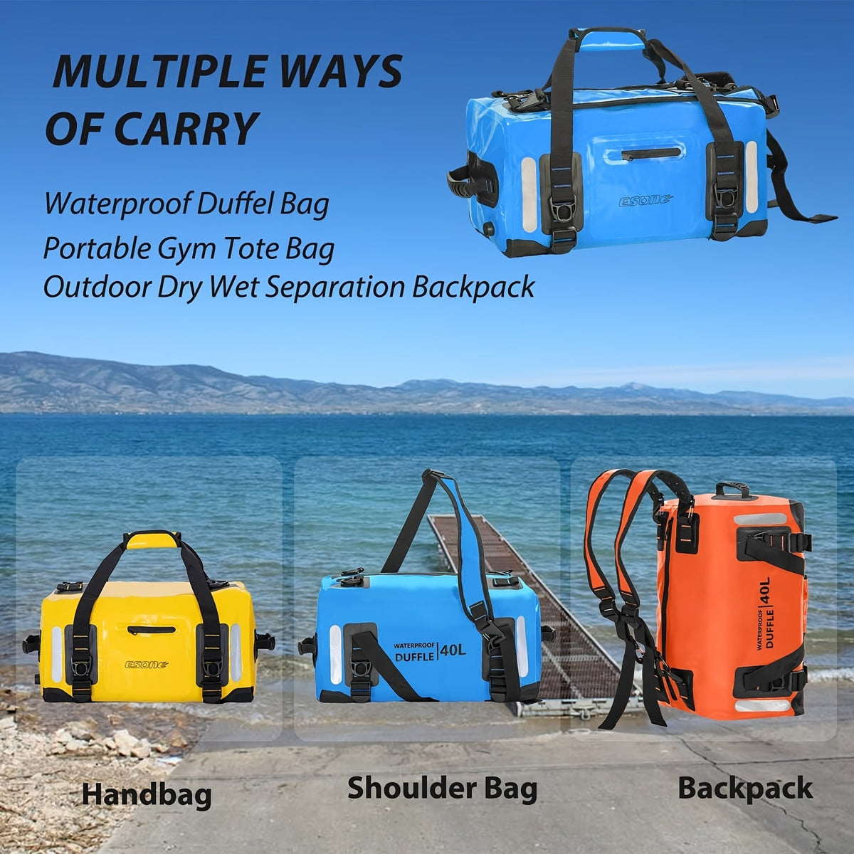 Sac à dos étanche pour kayak, camping, surf et voyage – Sac polochon léger à fermeture par enroulement pour hommes et femmes, stand-up paddle, bateau et aventures en plein air, 40 L / 60 L / 90 L