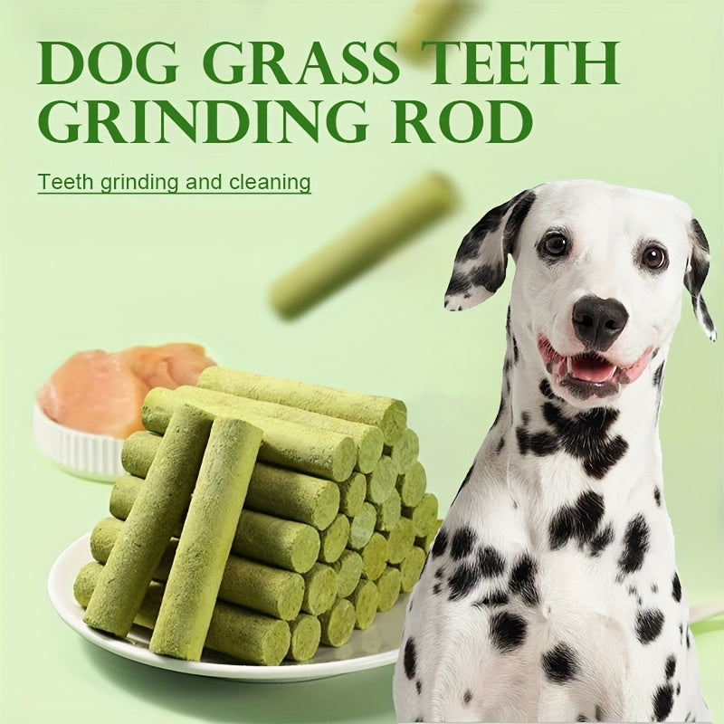15 bâtonnets à mâcher à l'herbe pour chien – Friandises à mâcher naturelles pour le nettoyage des dents, haleine fraîche, collation riche en fibres pour la santé digestive à base d'herbe et de viande – Friandise saine pour chien de toutes races