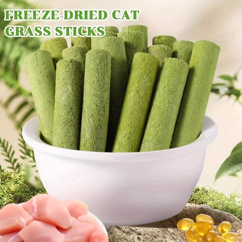 Bâtonnets à mâcher d'herbe à chat lyophilisée – Jouet à mâcher comestible pour le nettoyage des dents et l'élimination des boules de poils, friandises naturelles à l'herbe à chat, 15 ou 30 pièces