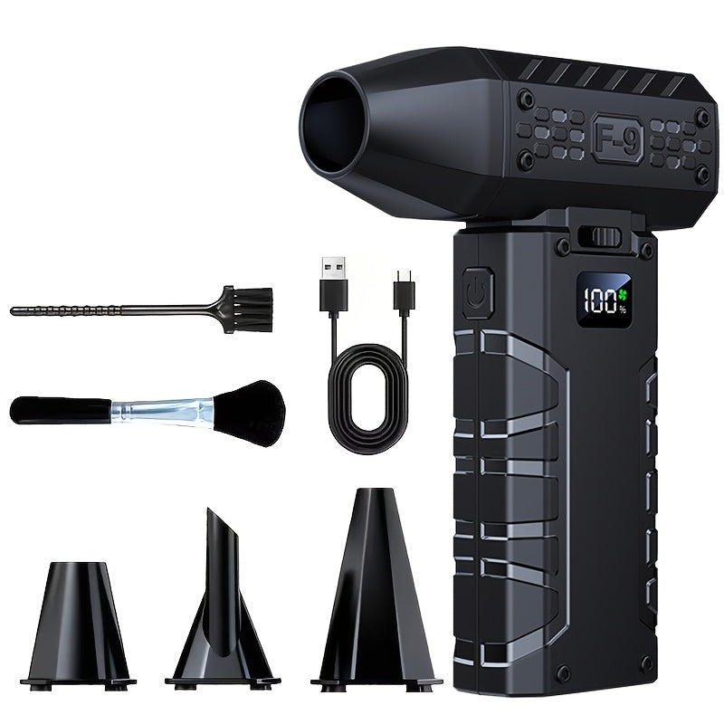 Souffleur turbo 130 000 tr/min avec charge rapide USB-C, affichage intelligent et éclairage LED – 100 réglages de vitesse pour le nettoyage de voiture, le dépoussiérage, le soufflage de feuilles, le barbecue et le refroidissement – Noir et orange