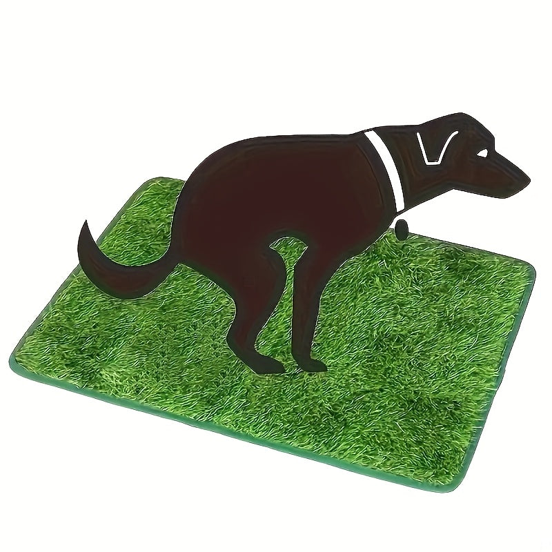 Tapis de propreté lavable et réutilisable pour chien – Gazon artificiel anti-odeurs avec sacs à déjections, usage intérieur et extérieur, tailles M et L, motif silhouette noire