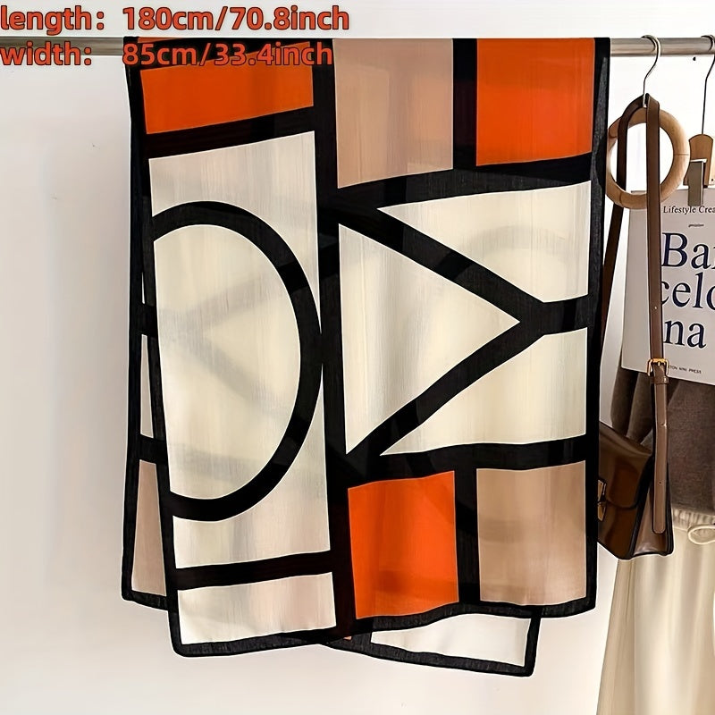 Écharpe et châle color-block en viscose pour femme – Accessoire doux et respirant à motif géométrique, coupe-vent et protection solaire pour les sorties décontractées et les voyages, léger, facile d'entretien et lavable à la main, beige kaki orange