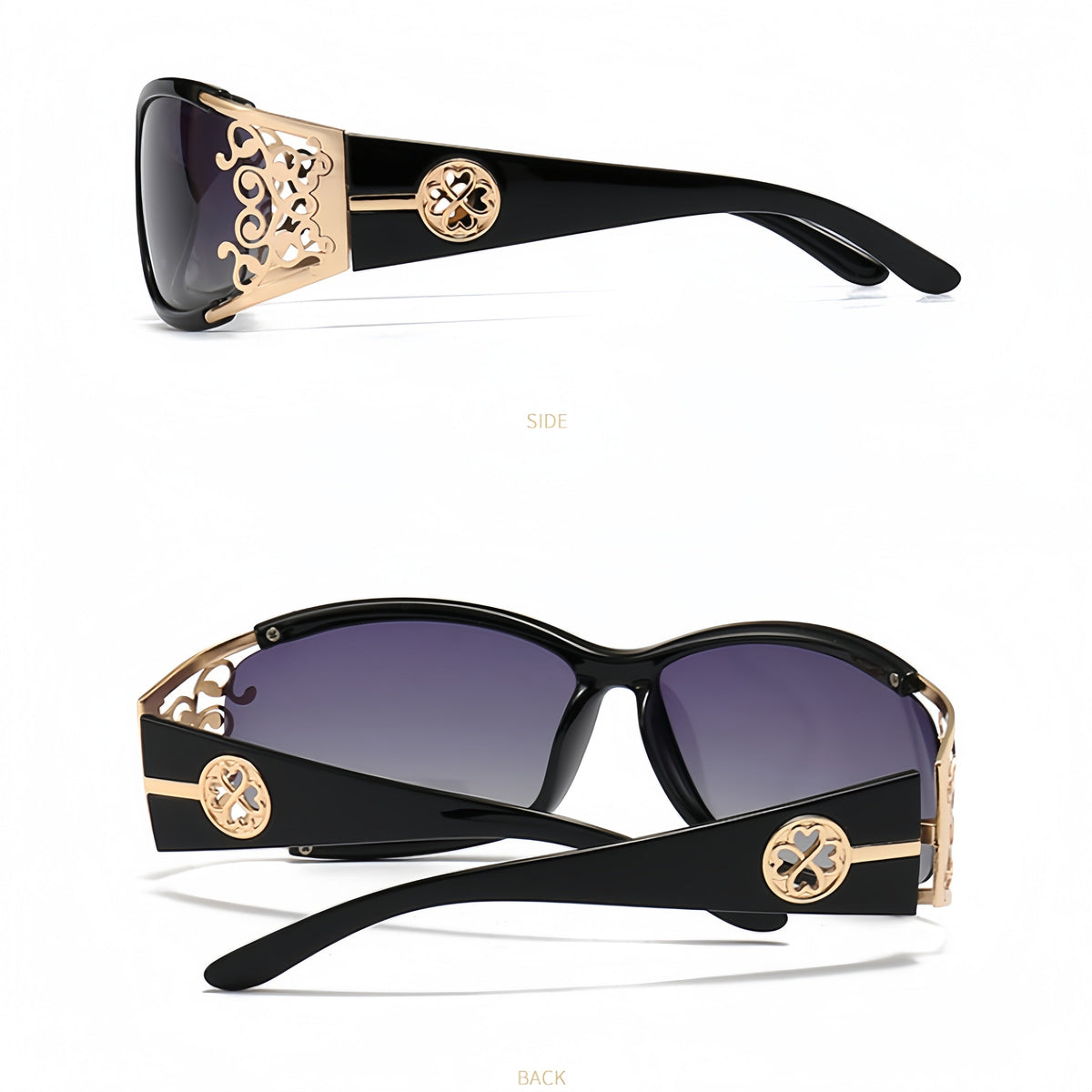 Lunettes de soleil polarisées pour femmes – Monture carrée surdimensionnée, branches ajourées, protection UV400, style rétro vintage pour la conduite, la plage et les activités en extérieur, cadeau idéal, noir bleu violet thé