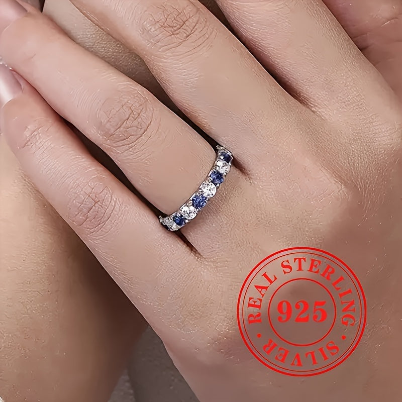 Bague pour femme en argent sterling 925 avec zircone cubique synthétique bleue et blanche – Bijou élégant pour vacances et soirées, cadeau d'anniversaire ou de Saint-Valentin pour exprimer un amour infini