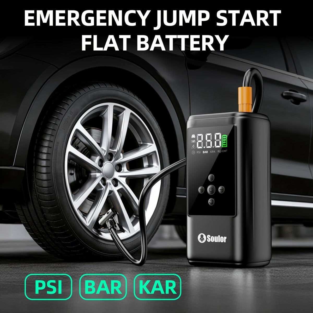 Démarreur de batterie portable 3000A-6000A – Booster de batterie lithium 12V, batterie externe avec double port USB QC 3.0 à charge rapide, lampe LED et boussole, compatible avec tous les moteurs essence