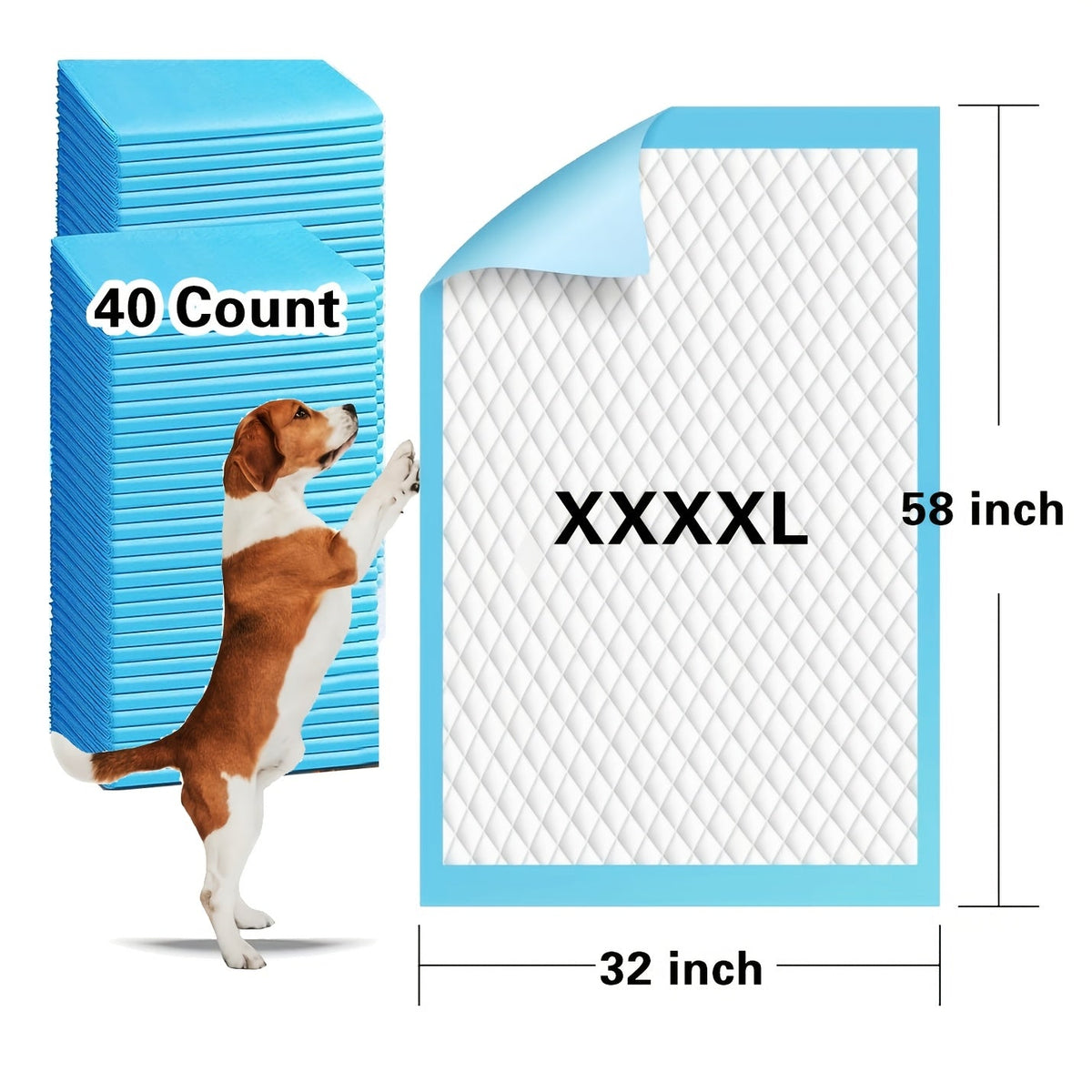 Alèses pour chiens extra larges 147 x 81 cm, lot de 40, tapis d'apprentissage jetables pour chiots, ultra-absorbants et anti-fuites, pour chiens, chats et incontinence adulte
