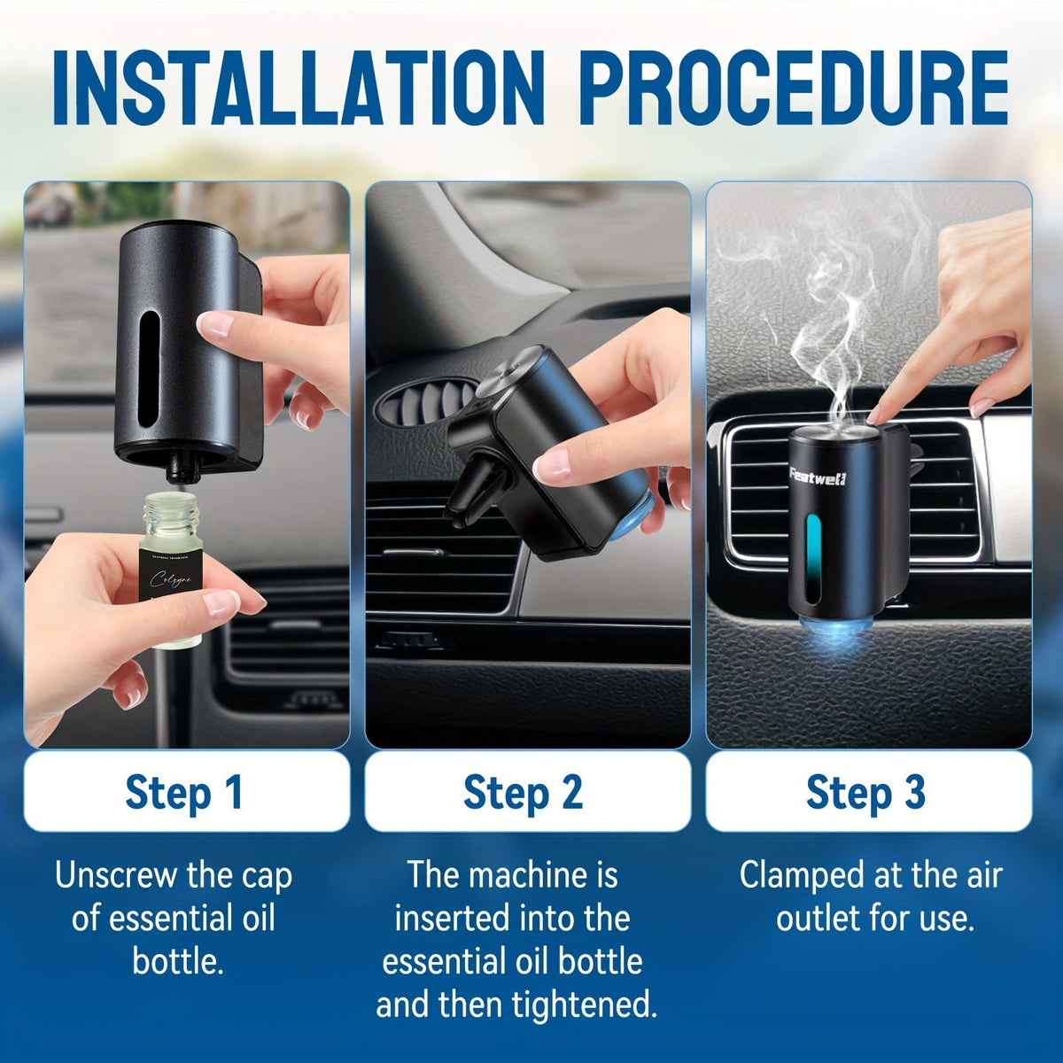 Diffuseur d'aromathérapie pour voiture, humidificateur USB à huiles essentielles | 3 modes de brume réglables, diffuseur de parfum intelligent pour véhicule – Noir, rouge, gris, rose – Lot de 6 parfums en option
