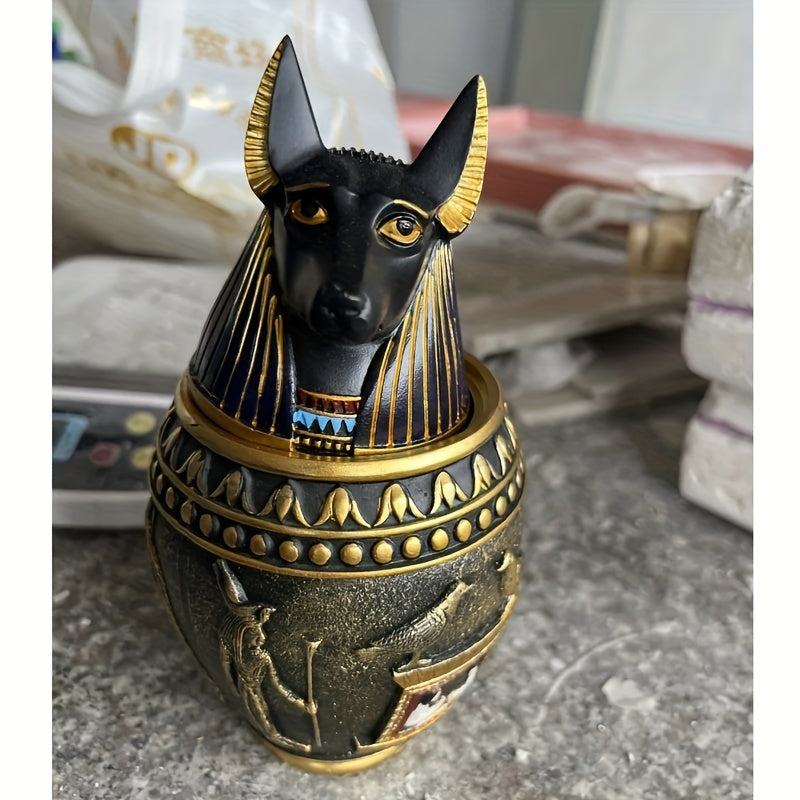 Urne funéraire pour animaux en résine Anubis égyptien et pot de conservation – Statue du dieu chat et chien, gardien pharaonique antique, urne souvenir décorative pour cendres, sculpture de décoration intérieure et objet funéraire de collection, 2 styles