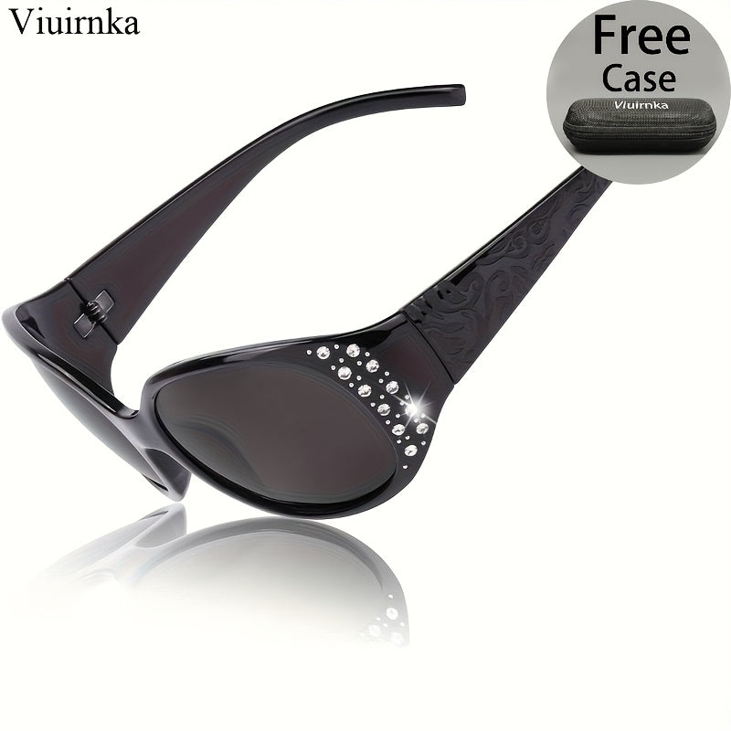 Lunettes de soleil œil-de-chat à strass pour femme – Lunettes avec protection UV et ornements floraux, monture légère pour la plage, la conduite, l'extérieur, le style urbain et les vacances, accessoire de mode tendance en cadeau