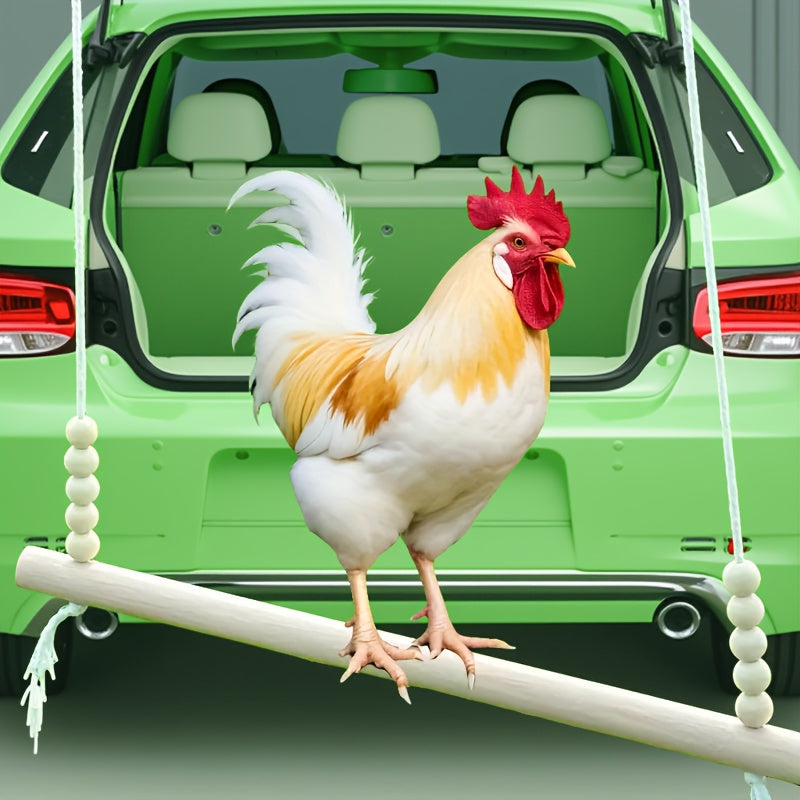 Jouet balançoire en bois pour poules, perchoir pour oiseaux naturel fait main, sans nœuds, avec perles sur corde élastique pour poules, canards, perroquets, accessoires de poulailler, grand et durable