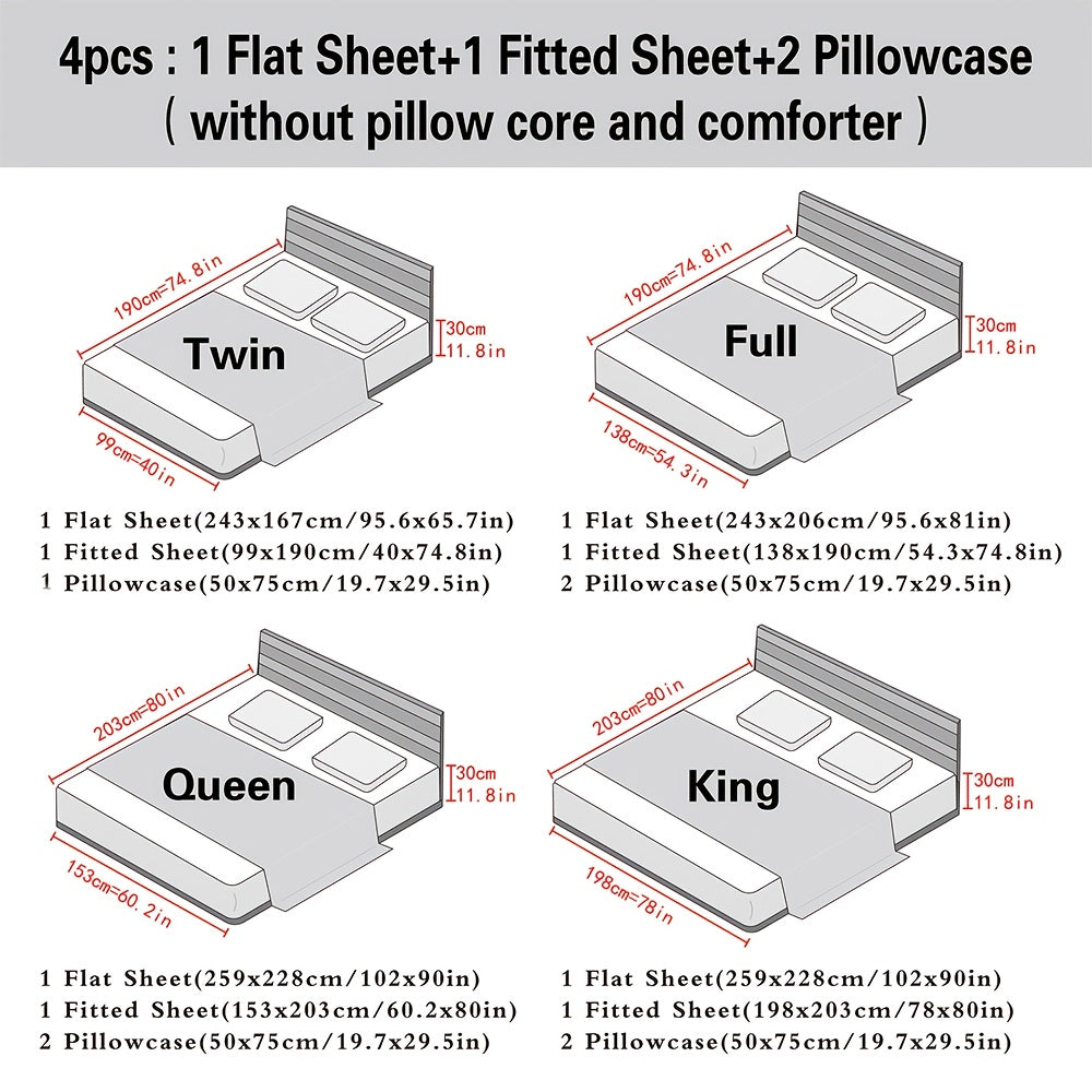 Parure de draps 4 pièces en microfibre à poches profondes – Draps ultra-doux et respirants de qualité hôtelière, résistants à la décoloration et au rétrécissement, toutes saisons, tailles lit simple, double, grand et très grand, choix de couleurs