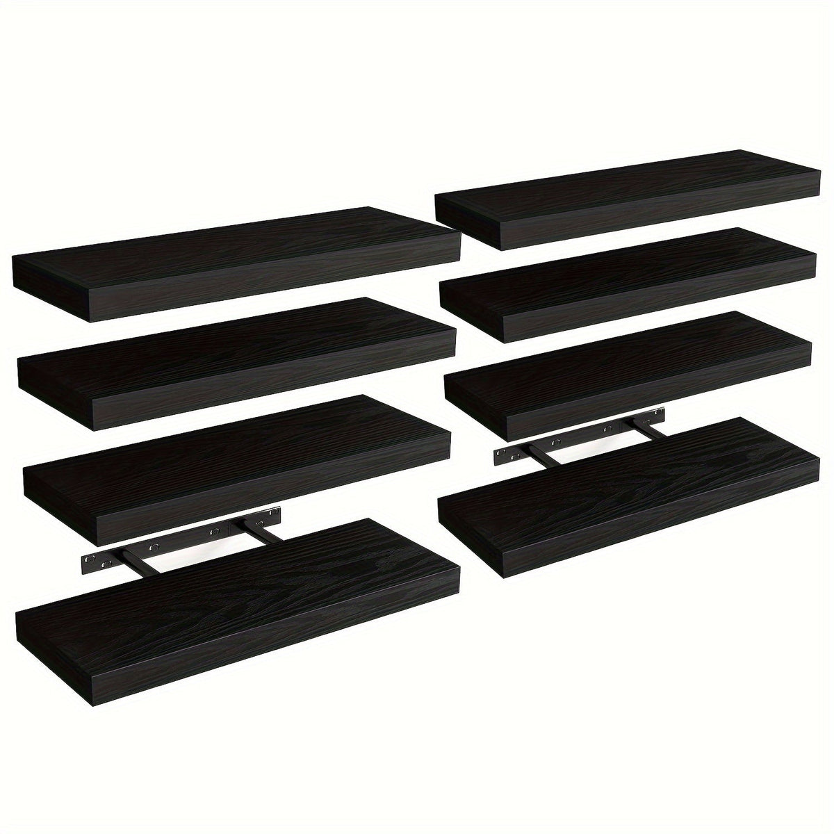 Étagères murales flottantes 15,8 pouces au fini rustique avec supports invisibles pour décoration murale et rangement – Lot de 4 ou 8 en noyer noir rustique