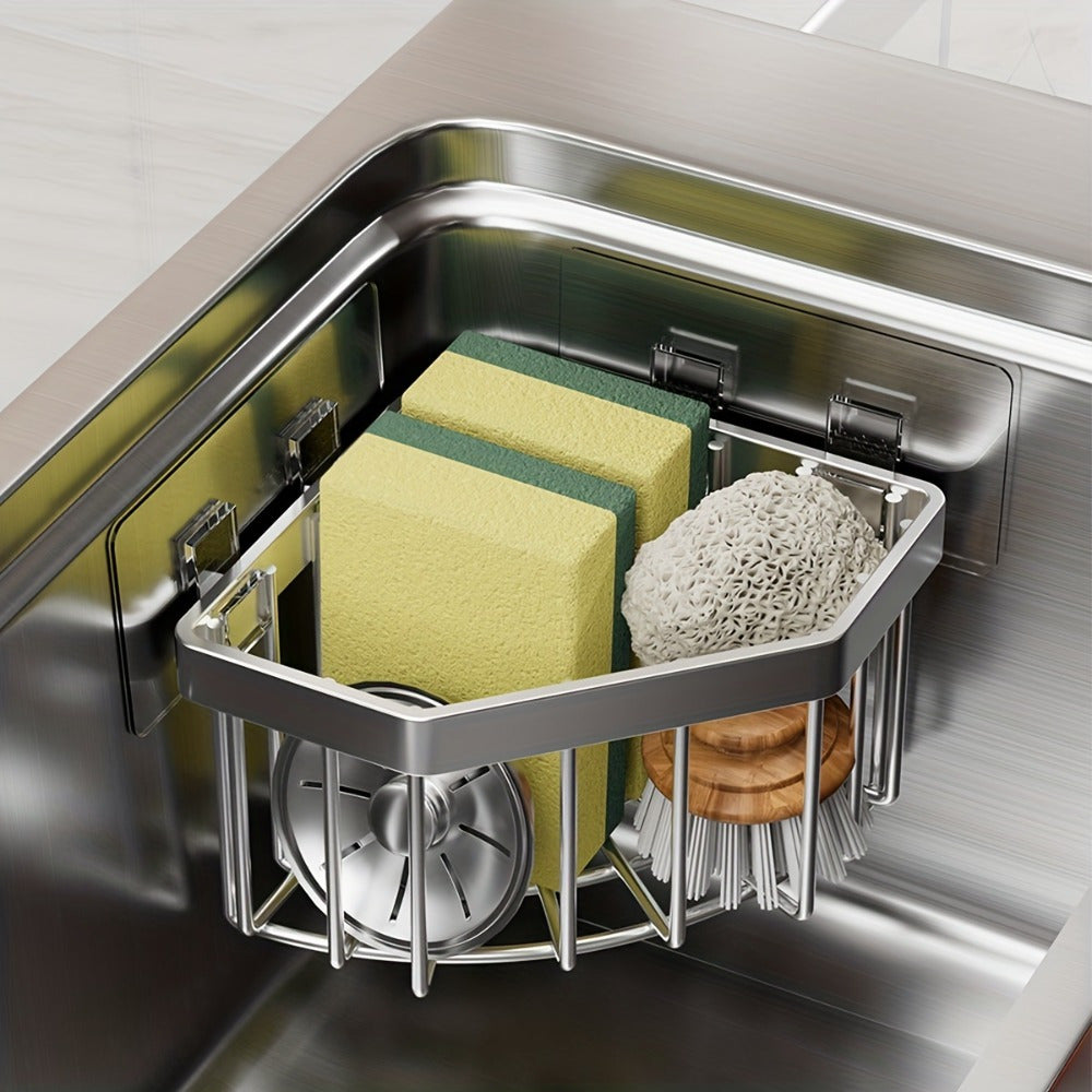 Organisateur d'évier de cuisine en acier inoxydable – Égouttoir à suspendre au robinet, porte-éponge gain de place pour éponge, brosse, torchon et éponges à récurer, résistant à la rouille, organisateur de comptoir de cuisine et de salle de bain
