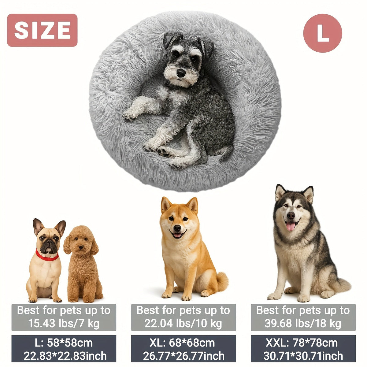Panier rond pour chien et chat, coussin apaisant en fausse fourrure douce - tapis de caisse chaud et moelleux pour chiens et chats de petite, moyenne et grande taille, plusieurs tailles de 38 à 79 cm